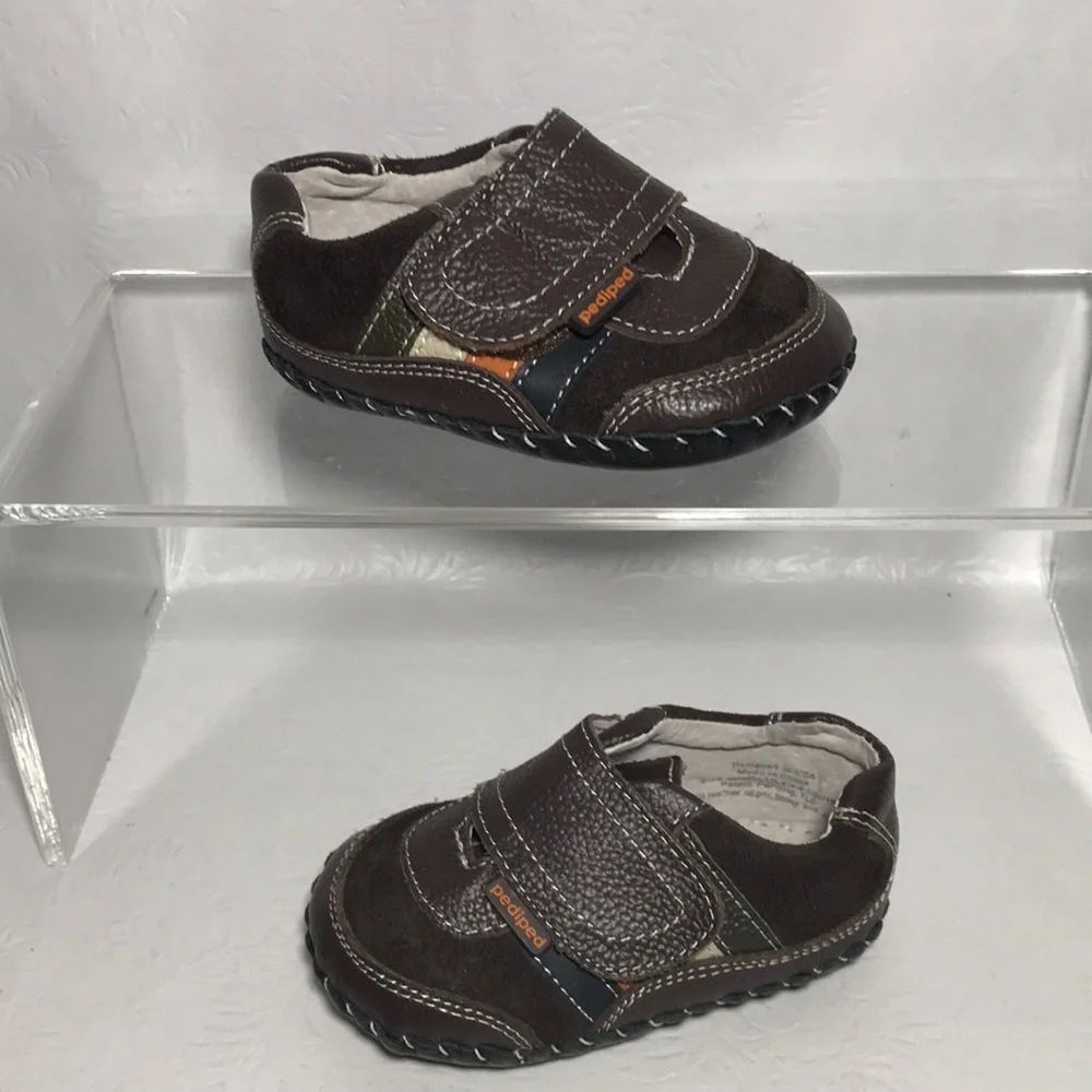 Pediped Brand Baby Shoes Moccasins Brown Leather Upper, Lining & Soles Sz 6-12 M